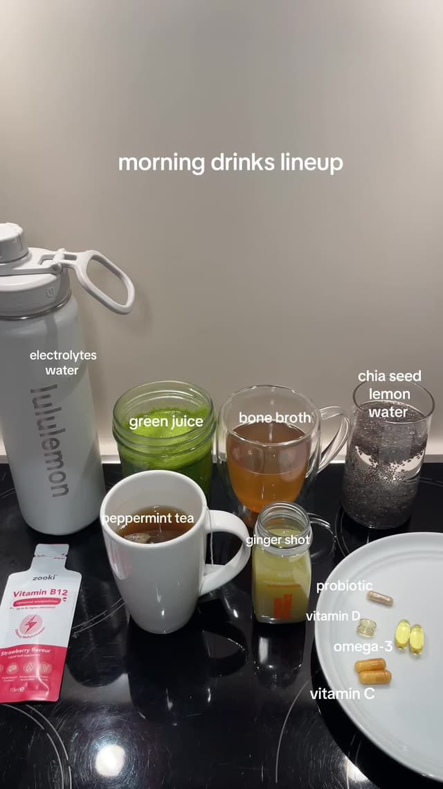 must be surrounded by at least three drinks at each given time✨ #morninglineup #3drinkrule #supplementsforwomen #morningdrinks 