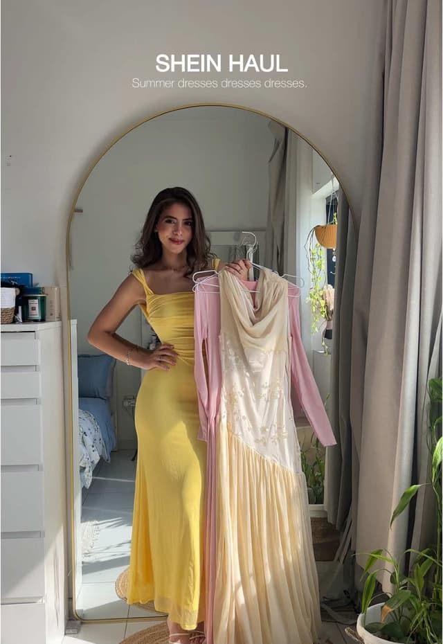 At this point, dresses are a personality trait. ☀️Summer dresses from the new collection @SHEIN_AR_Official @SHEIN 💛💓 • • Get the stunning looks with code SRB20 for 20% OFF 🔍Search 【*SHEIN MOD Show,Aloruh Show,FAERIESTY Show*】on the SHEIN APP to get more fashion show series #SHEINSummerBloom #sheinhaul #shein #haul #sheindresses #sheinsummerdresses #danayaserr #stylewithdanaa #outfitideas #dailyfits #sheinarabia #summerdresses 