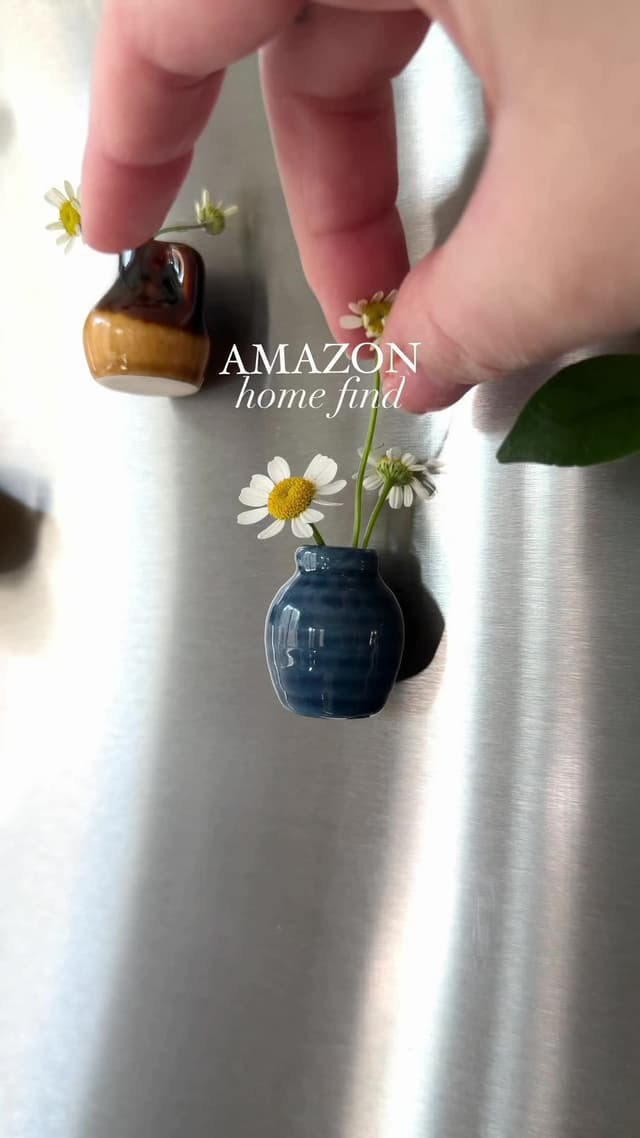 These tiny vase fridge magnets are the cutest thing I’ve ever seen😍🌷 I love adding little flowers and plant clippings to them🪴 You can find these on my storefront under ‘As seen on’💛 #amazonhome #amazonfinds #kitchendecor #indoorplants #plantsoftiktok 
